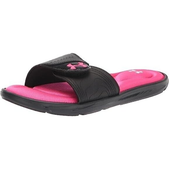 Under Armour Girls Ignite IX Slide Sandal Black/Pink/White 3Y US Little Kid New - Picture 3 of 9